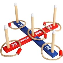 TOWO Wooden Ring Toss Game Quoits Throwing Tossing Toy for Kids & Adults Outdoor & Indoor Lawn Game for Family Fun Gift Classic Rope Toss Game for Garden, Beach, Camping, Travel & Party Games