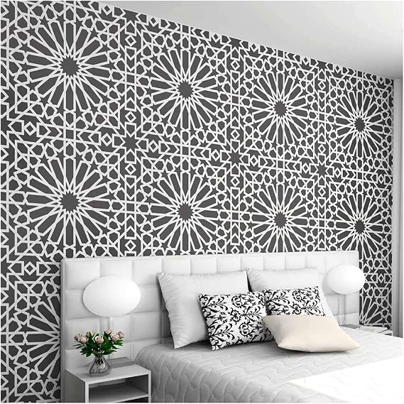 Medina Tile Moroccan Wall Stencil - Reusable Moroccan Painting Template for Walls & Floors DIY Wallpaper Alternative for Accent Room Makeovers