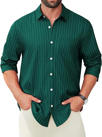 Hardaddy Men's Casual Striped Shirts Button Down Long Sleeve Blouse for Men Fall Winter