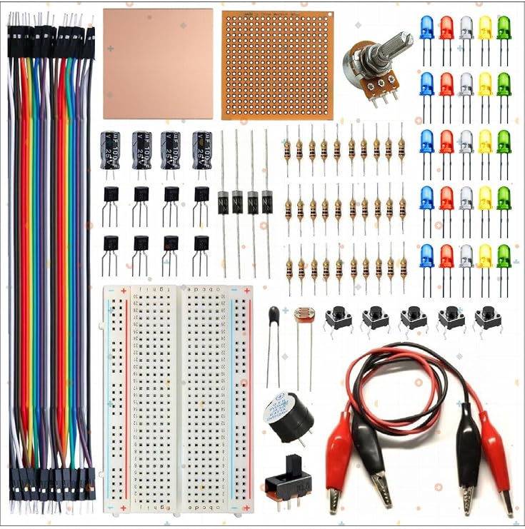 Breadboard Temel Elektronik Eğitim Seti, 83 Parça, LED, Transistör, Direnç, Sensör, Jumper Kablo ile Devre Kurma Kiti