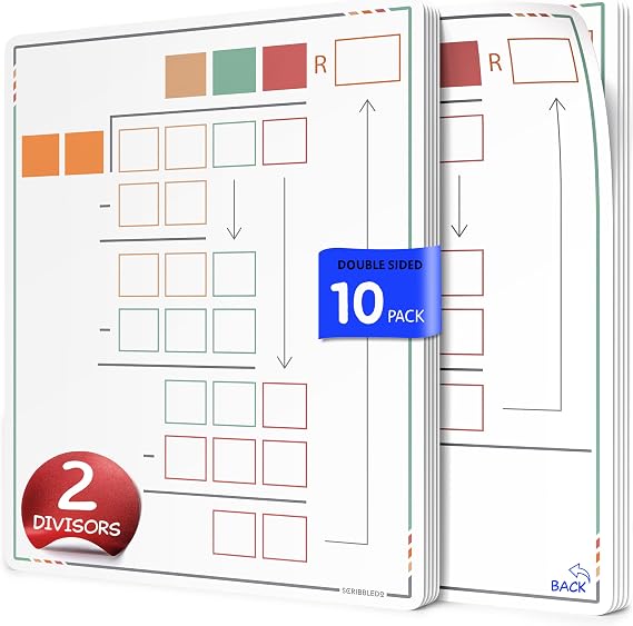 SCRIBBLEDO Long Division Practice 11x14 Reusable Sheets Math Manipulatives for Classroom Teaching Materials 5th Grade Classroom Must Haves Special Education Math Centers 10-Pack Dry Erase Sheets