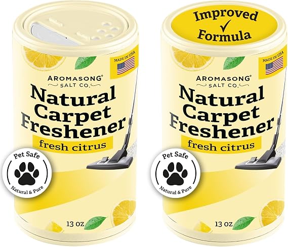 Aromasong 100% Natural Carpet Deodorizer Powder Citrus 2 Pack, (13 oz Each) Pet-Safe Carpet Freshener Powder Eliminator of Strong Odors & Pet Urine Improved Formula
