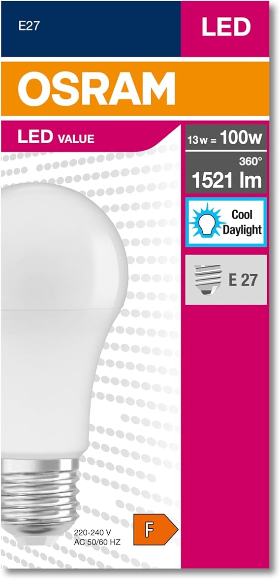 Osram 4052899971042 Led Cla 100 13 W 1521 Lümen 6500 Kelvin Beyaz Işık E27 Duy Ampul, 12x6x6 Cm [Enerji Sınıfı A]