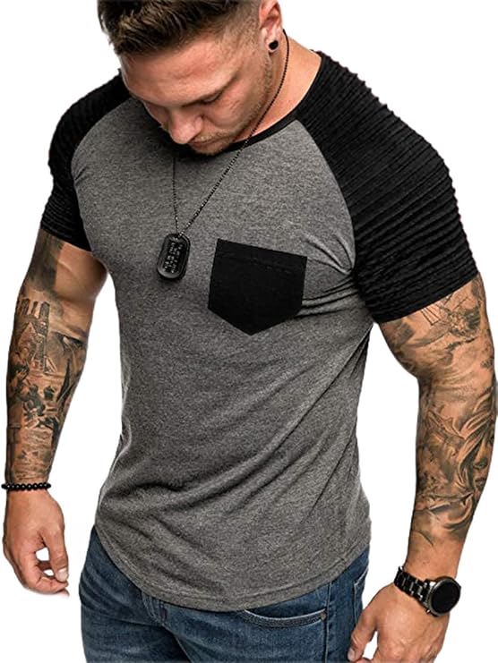 Men's T-Shirts Men Locomotive Pleats Raglan Sleeve Tee T-Shirts for menQWEWQE