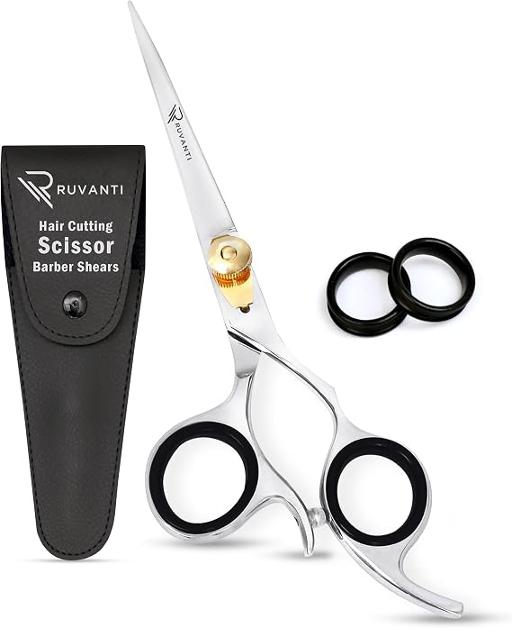Ruvanti Hair Cutting Scissors - Professional Barber Premium Shears For Salon And Home Use, Sharp & Durbale Stainless Steel Blades for essential hair care & grooming, Comfortable Grip Handles