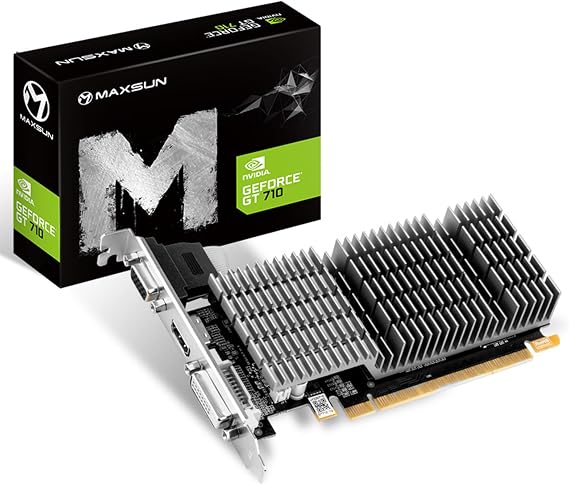maxsun GEFORCE GT 710 2GB Low Profile Ready Small Form Factor Video Graphics Card GPU Support DirectX12 OpenGL4.5, Low Consumption, VGA, DVI-D, HDMI, HDCP, Fanless Cooling