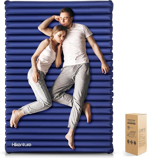 Hikenture Double Sleeping Pad,Extra Thick 3.75in Camping Mattress 2 Person,Queen Size Inflatable Air Mat,Lightweight and Compact,for Backpacking,Car Camping,Hiking,Tent,Cot(Navy Pumpsack)