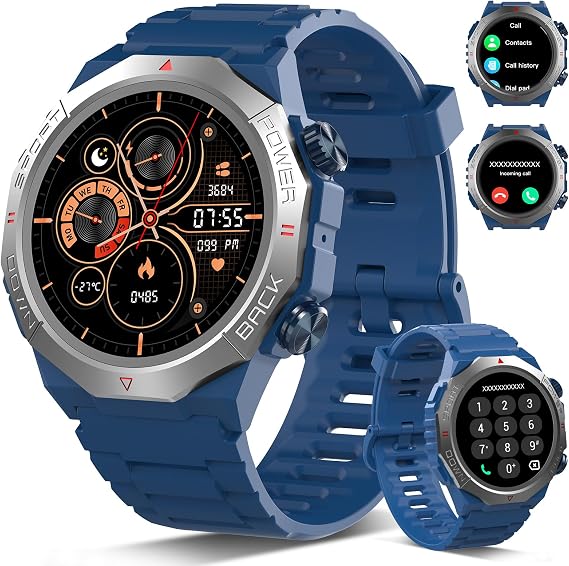 Military Smart Watches for Men(Answer/Make Calls), 1.39"HD Fitness Watch, 24/7 Heart Rate Sleep Monitor, Smart Watch for Men 110+ Sport Modes, 30Day, IP68 Waterproof Smartwatch for Android iOS, Blue