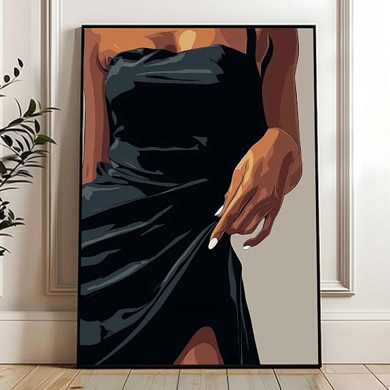 Black Girl Canvas Wall Art Sexy Women Picture African American Woman Painting Sexy Girl Poster Female Body Pictures Wall Decor Elegant Black Female Artwork for Living Room Bedroom 16x24inch No Frame