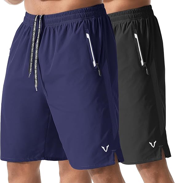 Athletic Running Shorts for Men 2 Pack 7"/9" Quick Dry Workout Gym Shorts with Zipper Pockets