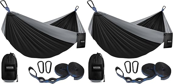 Kootek Camping Hammock 500 lbs Capacity, Portable Hammocks with Tree Straps & Attached Carry Bag, Camping Essentials Gear, Perfect for Outside Indoor Hiking Beach Backpack Travel (Pack of 2)