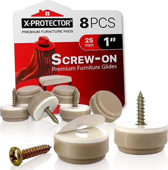 Chair Glides X-PROTECTOR 8 PC 1" Furniture Glides Screw-On Chair Sliders