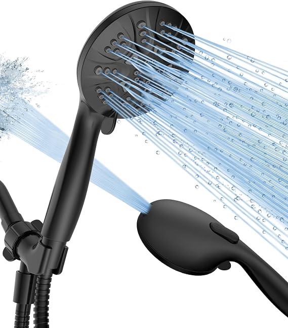 HOPOPRO 7-Mode High Pressure Handheld Shower Head with Power Wash, Luxurious Shower Experice, Including 71 Inches Stainless Steel Hose, Shower Holder, Anti-leaking Teflon Tape, ABS, Matte Black