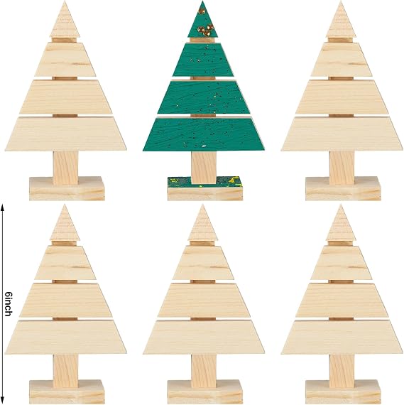 Geetery 6 Pcs Christmas Standing Wood Pallet Blank DIY Tree, 6'' x 3.9''