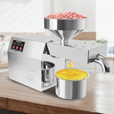 820W Automatic Oil Press Machine,Stainless Steel Oil Expeller for HotCold Pressing Available High Oil Yield, Temperature Consatant
