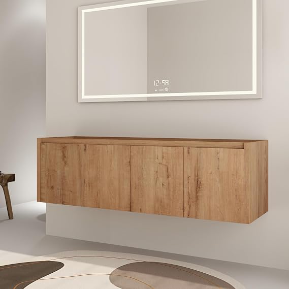 60" Bathroom Vanity Without Sink, Large Storage Cabinet, Oak