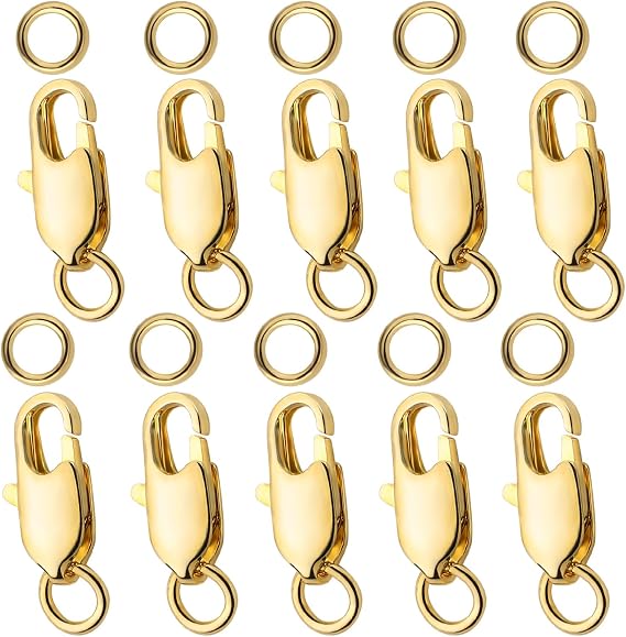 10Pcs 18k Gold Lobster Clasps for Jewelry Making - Lobster Claw Clasp Filled with Closed Jump, Jewelry Clasp, Bracelet Clasps and Closures, Lobster Claw Clasps with Jump Rings for DIY Necklace Bracele