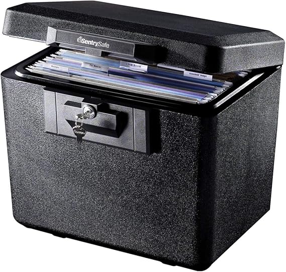 SentrySafe Black Fireproof Document Box with Key Lock, Safe Secures Files and Documents for Home or Office, 0.61 Cubic Feet, 13.6 x 15.3 x 12.1 inches, 1170