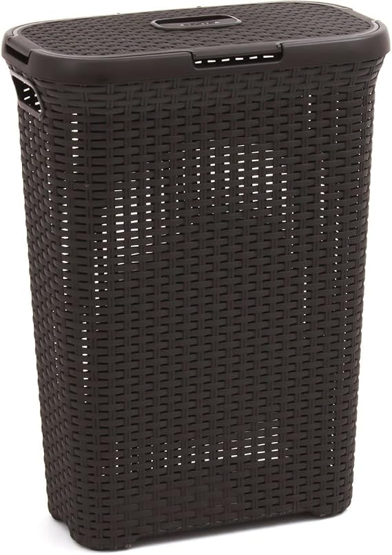 Curver 193009 Faux Rattan Laundry Basket 40 Liters Polypropylene 44.7 x 26.5 x 61.5 cm Chocolate