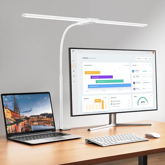 LED Double Head Architect Lamps, Extra Bright Workbench Office Lighting, Eye Protection Modern Desk Light for Monitor Working Reading White 1200LM