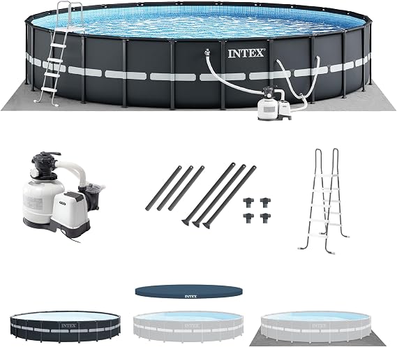 INTEX Ultra XTR 24ft x 52in Round Above Ground Swimming Pool Set w/Pump | 26339EH - 2100 GPH Sand Filter Pump, Ladder, Pool Cover & Ground Cloth Included - Strong Galvanized Steel Frame