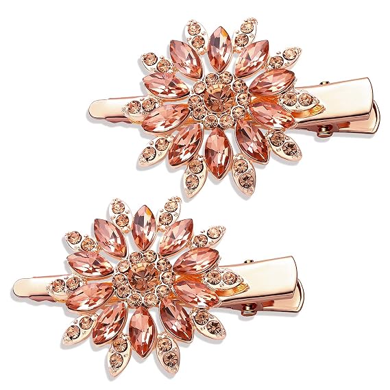 Crystal Hair Clips Large Sparkle Rhinestone Flower Design Alligator Metal Clip Non-Slip Floral Duckbill Hairpins Bling French Fancy Hair Barrettes for women Hair Jewelry Accessories