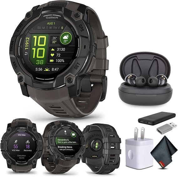 Garmin Instinct 3 Smartwatch AMOLED 45mm (Black) Earbuds Bundle