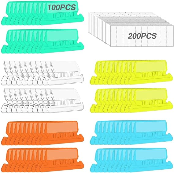 File Folder Tabs, Insertable Plastic Hanging Folder Tabs, Multicolor