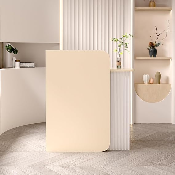 Modern Reception Desk,Front Desk Reception Counter Table,L-Shape Small Reception Desk with Counter,Wood Retail Counter Checkout,Front Office Desk,for Beauty Salon,Reception Room(Almond with white,60x4