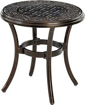 Hanover Traditions 18" Round Side End Table, Weather Resistant Cast Aluminum Patio Table for Backyard, Deck, or Porch, Bronze Finish