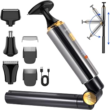 Electric Mens Back Shaver Body Trimmer Hair Groomer 4 in 1 Kit with Extendable Auxiliary Arm Waterproof Facial,Chin,Arm,Back,Pubic Hair Trimmer Grooming Set