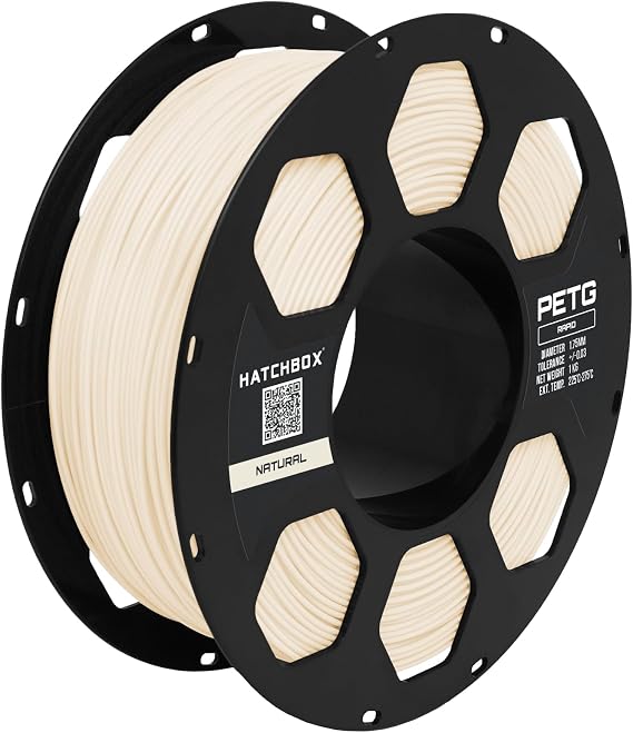 HATCHBOX 1.75mm Natural High Speed PETG 3D Printer Filament, Dimensional Accuracy +/- 0.03 mm, 1 kg Spool, Compatible with FDM Printers for Fast, Precise Printing