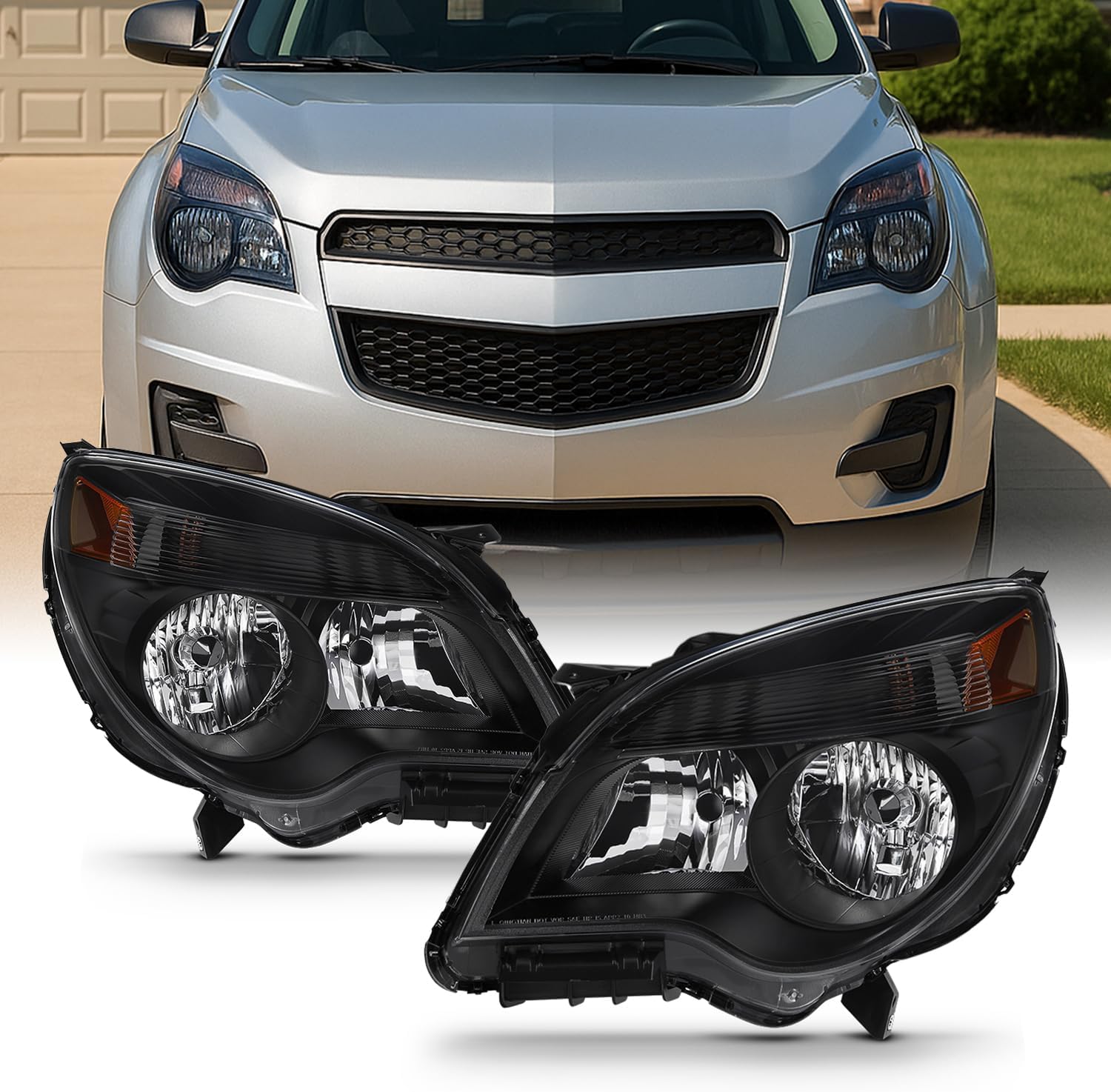 AKKON - For 2010-2015 Chevy Equinox Halogen Type Black Bezel Headlight Lamp Replacment LR