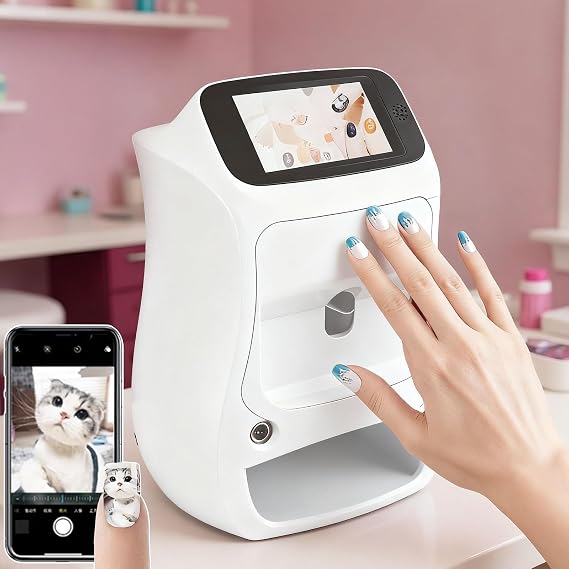 3D Nail Art Printer Machine, Digital Nail Printer Machine Printer  W/Over 1000 Pictures of Nail, Nail Art Machine with Touchscreen, 10s Done, Support WiFi/DIY White