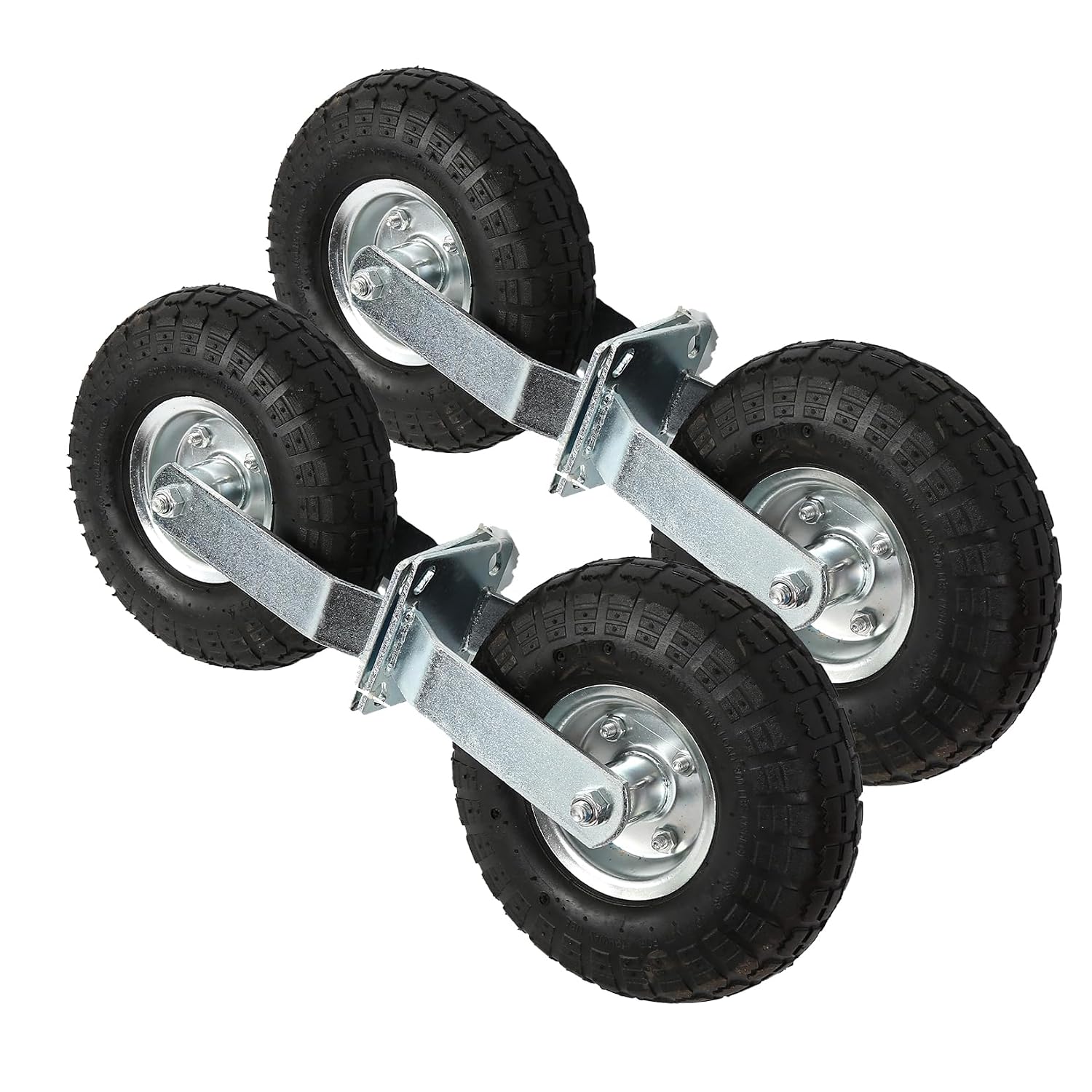 4pcs 10 Pneumatic Air Tire Set for Cart and Hand Truck, Air Rubber Tires with 2 Rigid and 2 Swivel Casters