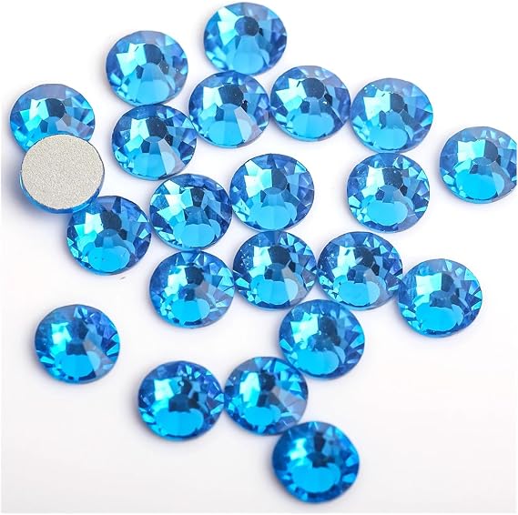 Rhinestones,crystal rhinestones, Hotfix Rhinestones Bedazzling Gems 3D Nail Art Crystal Non HotFix Decorations(Capri Blue,Mix Sizes 1440pcs)