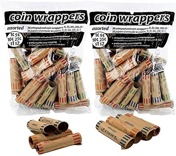 Coin-Tainer Coin Wrappers Assorted Quarter, Dimes, Nickels, Pennies (72 Count)