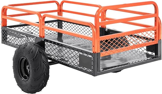 Happybuy Heavy Duty Steel ATV Dump Trailer, 1500-Pound Capacity, 15 Cubic Feet Tow-Behind Garden Cart with Removable Sides and 2 Tires, Compatible with Mowers, Tractors, ATV, UTV