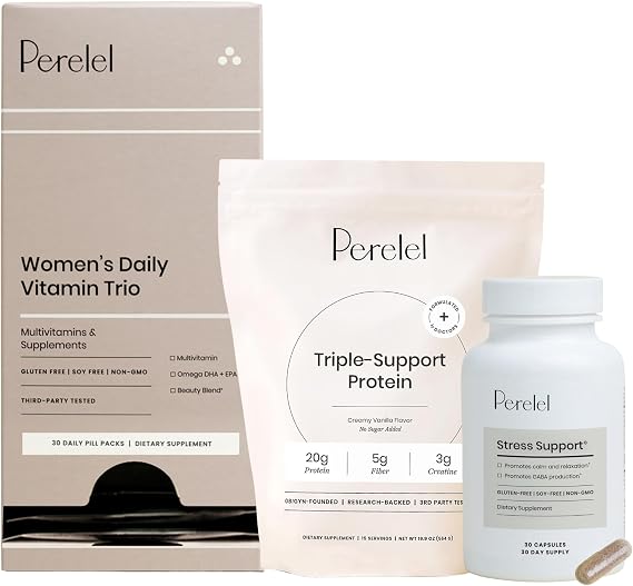 Perelel Womens Daily Vitamin Trio, Stress Support & Triple-Support Protein