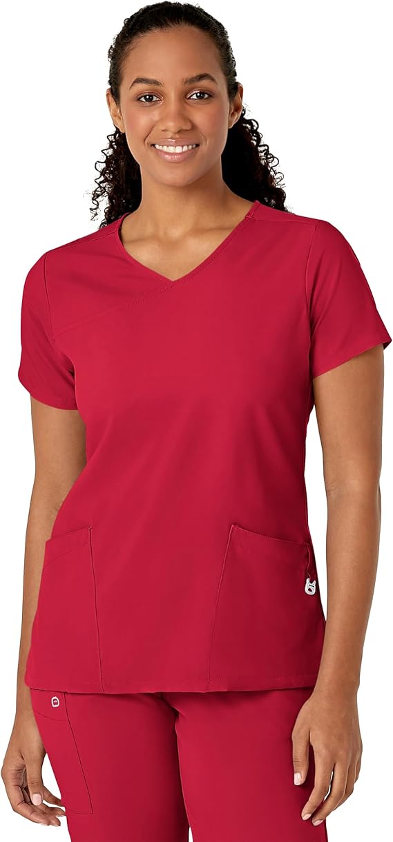 Wink W123 Women's Y-Neck Wrap Scrub Top | Womens Scrub Top Wine V-Neck