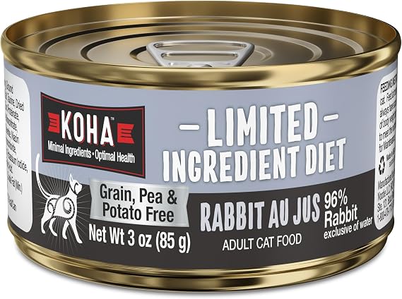 KOHA Limited Ingredient Diet Rabbit Au Jus for Cats, 96% Rabbit Sensitive Stomach Cat Food, No Fillers High Protein Wet Food for Cats, Trial Pack (3 Cans)
