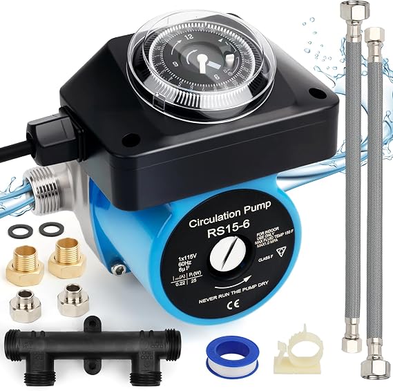 Instant Hot Water Recirculating Pump Kit - Save 15,000 Gallons/Year, Programmable Timer, Easy DIY Installation for Tank Water Heaters