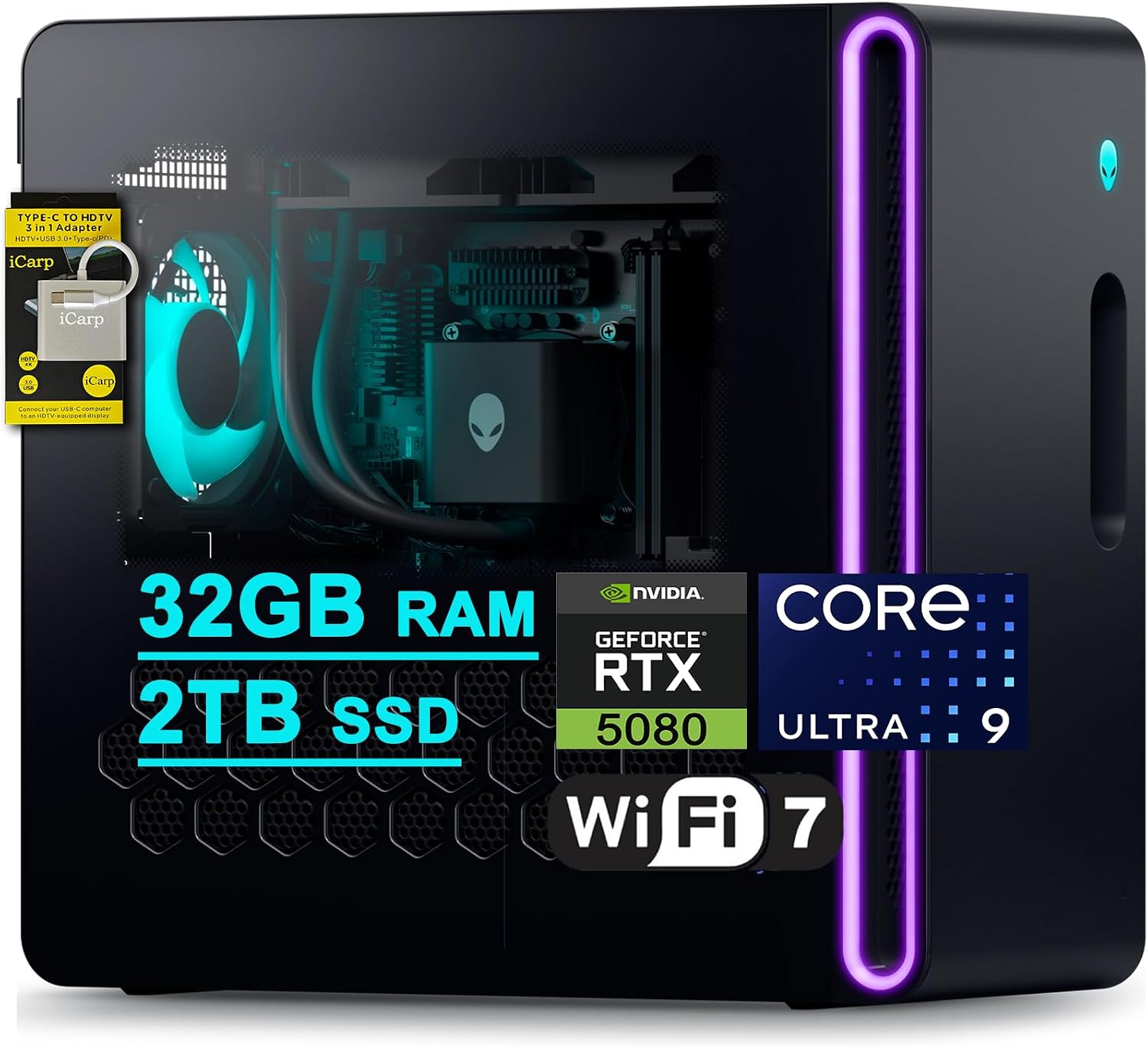 Dell Alienware Aurora ACT1250 Gaming Desktop Intel 24-core Ultra 9 Series 2 285 Up to 13 Tops 32GB RAM 2TB SSD GeForce RTX 5080 16GB GDDR7 DLSS4 Wi-Fi7 1000W PSU for Gaming AI Win11 ICP HubAI PC