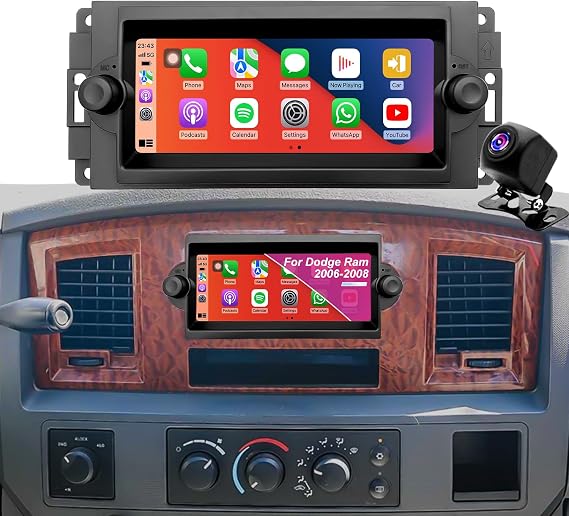 Car Radio for Dodge Ram 1500/2500/3500 2006-2008, Dakota 2005-2007, Durango 2004-2009, Chrysler 300C/300 Jeep Grand Cherokee 2005-2007, 6.86'' Touchscreen Stereo Carplay Android Auto GPS FM BT Camera