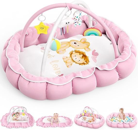 OCATO Car Toys for 1 Year Old Boy Gifts and Baby Gril Play Mat Gym with 5 Sensory Baby Toys
