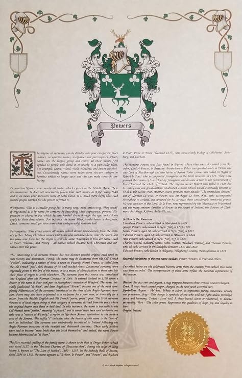 Mr Sweets Grissom Coat of Arms, Crest & History 11x17 Print - Name Meaning, Genealogy, Family Tree Aid, Ancestry, Ancestors, Namesakes - Surname Origin: English England