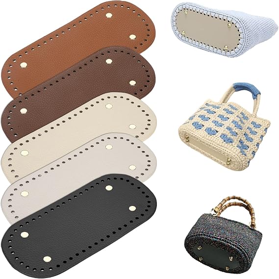 Yylaiire 5pcs 3.9 x 11.8 Inch Long Oval Purse Bottoms for Crochet Bags, 5 Colors Pu Crochet Bag Bottom, with Hole Base Shaping Pads, for DIY Making, Purse, Wallets, Tote, Handbag, Craft Making