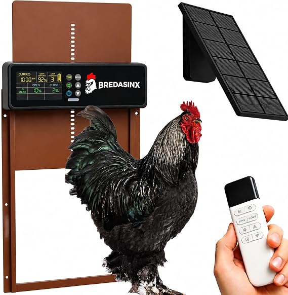 Solar Automatic Chicken Coop Door, 6-Mode Programmable Remote, HD Screen