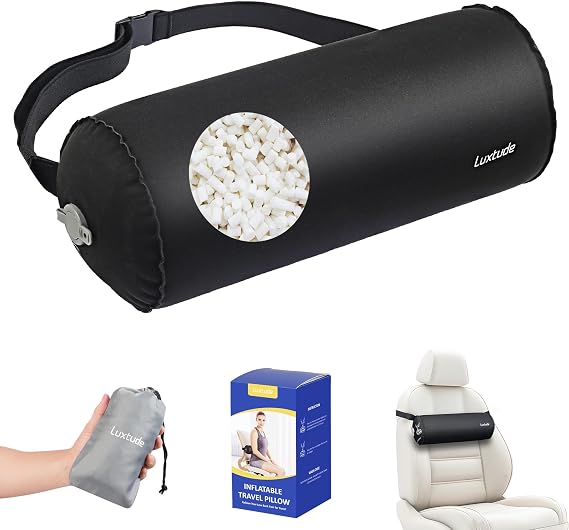Luxtude Inflatable Lumbar Pillow for Airplane Travel, Travel Neck Pillow