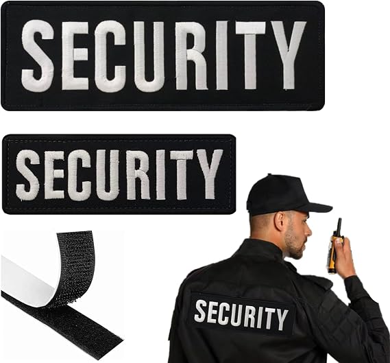 | Embroidered Security Patch | Security Badge Hook and Loop for Security Vest | Security Patches for Vest Jacket and Shirt (2 Pack) (One Large & One Small)